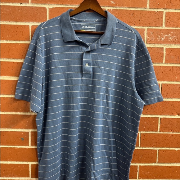 Eddie Bauer Travex Polo Shirt Men’s Large Blue Striped Performance Casual - Picture 1 of 4